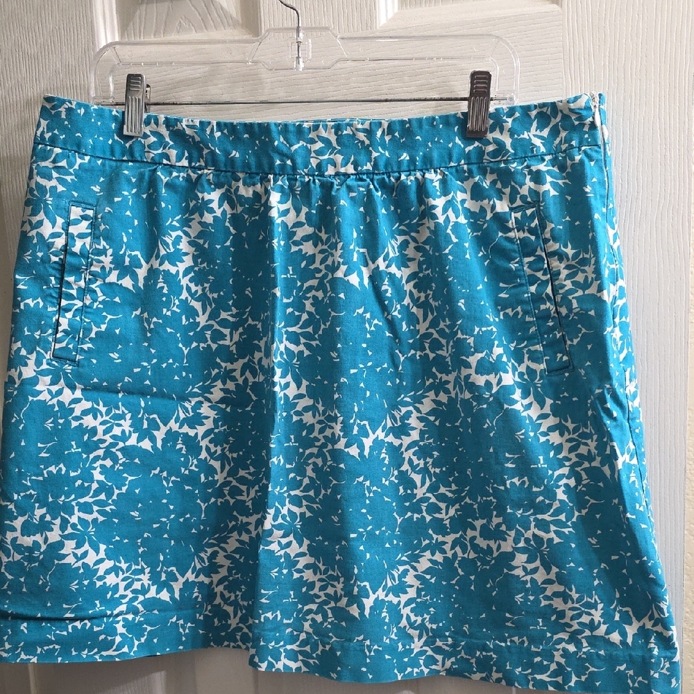 Boden Turquoise and White A-Line Mini Skirt Size 14